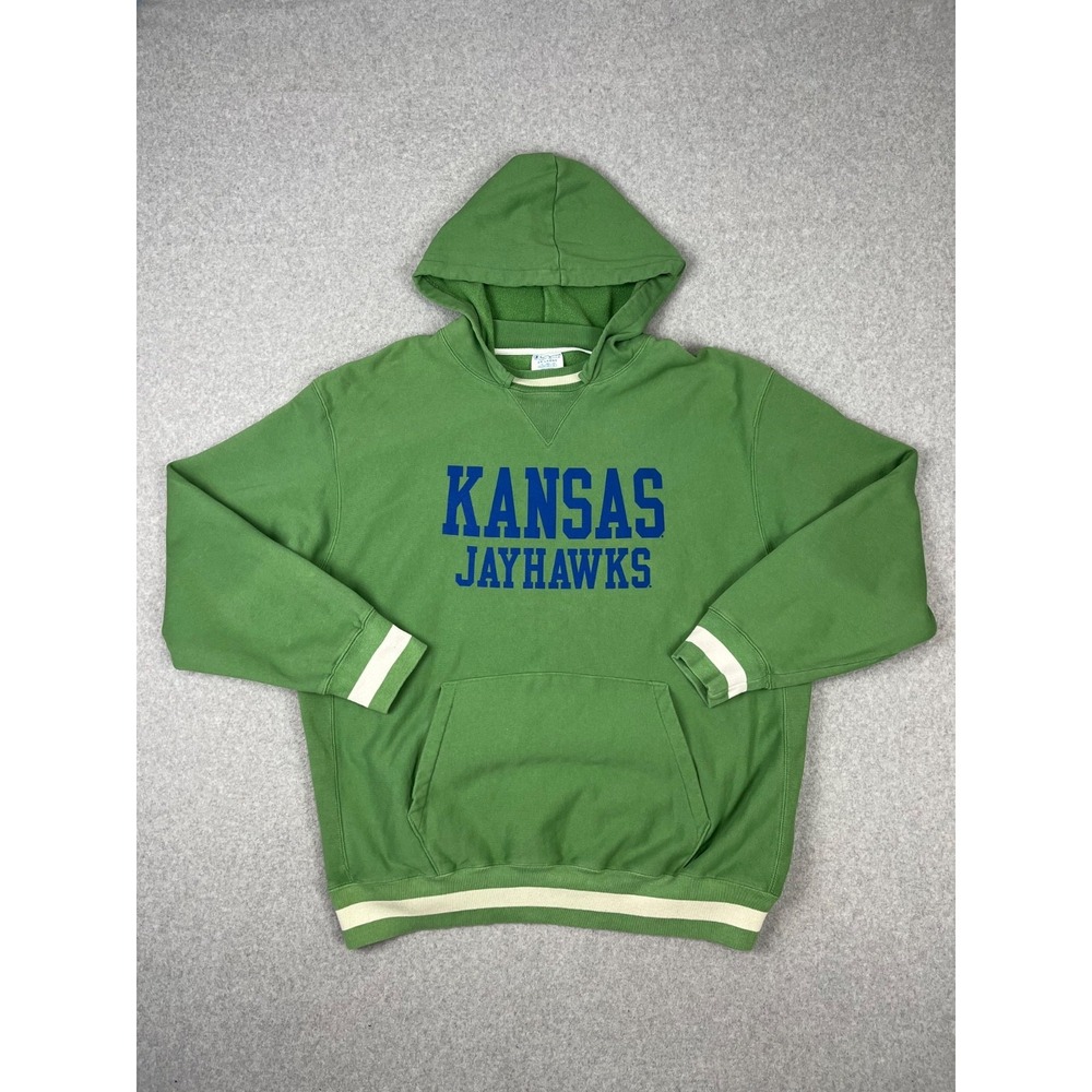 Vintage Kansas Unv Jayhawks Sweatshirt Mens 2XL Green KU Hooded Reverse Weave